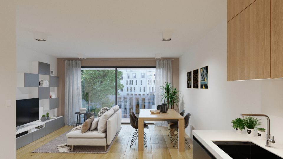 Visualisation du salon d'un appartement du projet Général Michel